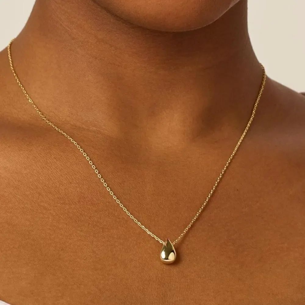 14k Gold plated dainty pear pendant necklace chain